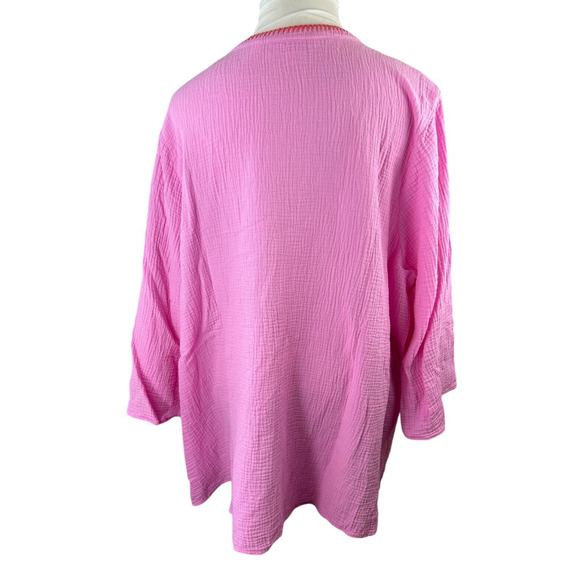 Belle Beach by Kim Gravel Cotton Gauze Color Crush Whipstitch Top Plus Size 4X - Picture 5 of 11